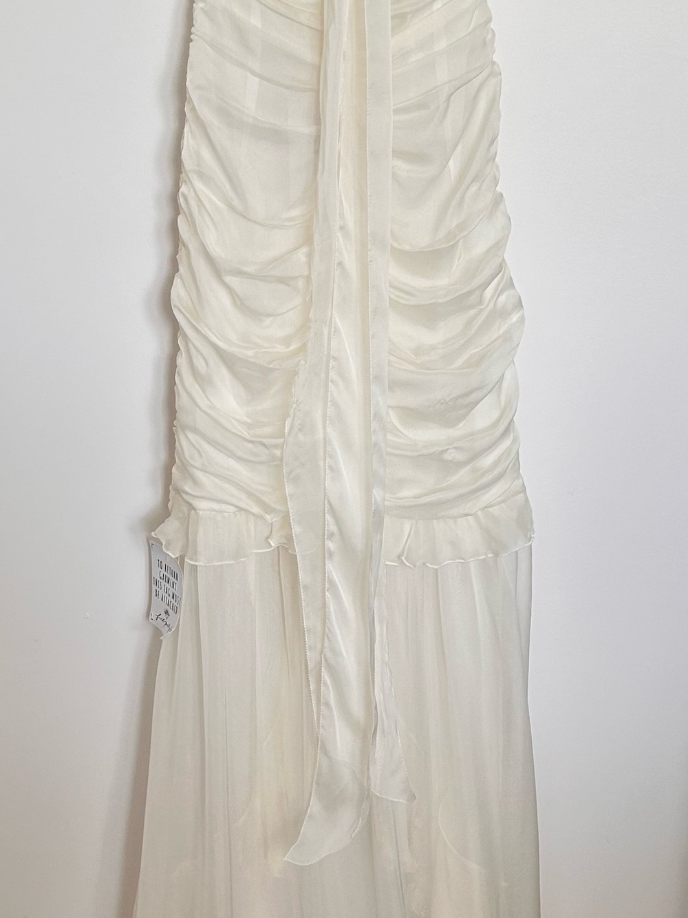 For Love & Lemons Bridal Ruched Satin Puff Sleeve Mini Dress Ivory S - Picture 5 of 16